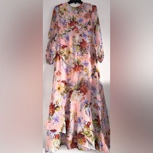 Vintage style Reeka pink maxi long sleeve floral dress size 6 new with tags